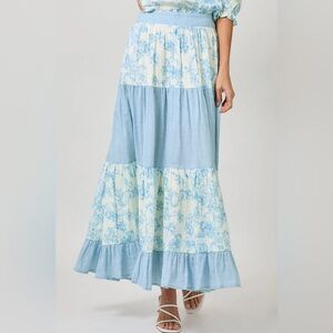 Mystree Light Blue Mixed Media Long Skirt